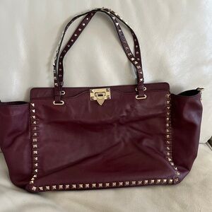 Valentino Garavani Burgundy Rockstud Leather Bag